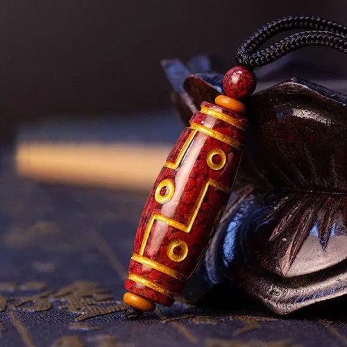 Cinnabar Dzi Bead Blessing Pendant Cinnabar Dzi Bead Blessing Pendant