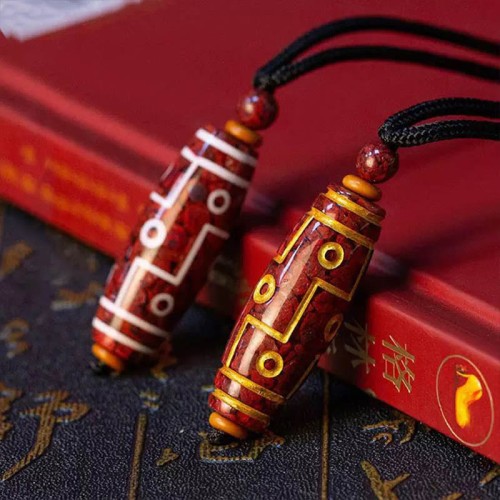 Cinnabar Dzi Bead Blessing Pendant Cinnabar Dzi Bead Blessing Pendant