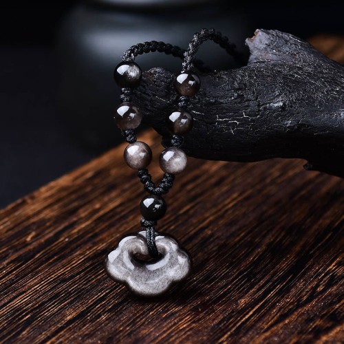 Silver Sheen Obsidian Auspicious Clouds Protection Pendant Silver Sheen Obsidian Auspicious Clouds Protection Pendant