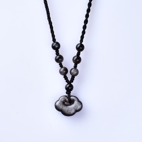 Silver Sheen Obsidian Auspicious Clouds Protection Pendant Silver Sheen Obsidian Auspicious Clouds Protection Pendant