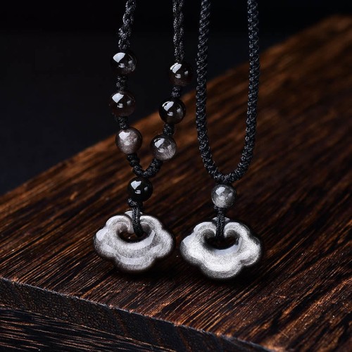 Silver Sheen Obsidian Auspicious Clouds Protection Pendant Silver Sheen Obsidian Auspicious Clouds Protection Pendant