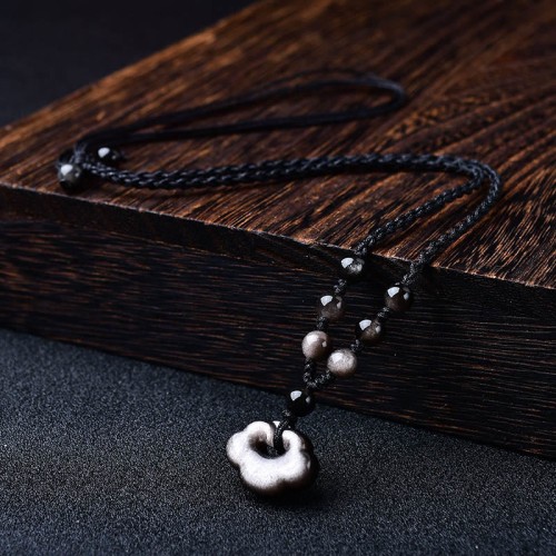 Silver Sheen Obsidian Auspicious Clouds Protection Pendant Silver Sheen Obsidian Auspicious Clouds Protection Pendant