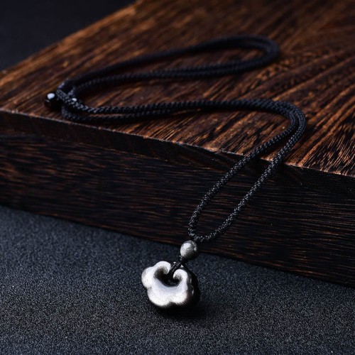 Silver Sheen Obsidian Auspicious Clouds Protection Pendant Silver Sheen Obsidian Auspicious Clouds Protection Pendant