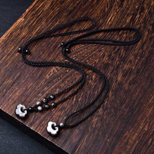 Silver Sheen Obsidian Auspicious Clouds Protection Pendant Silver Sheen Obsidian Auspicious Clouds Protection Pendant