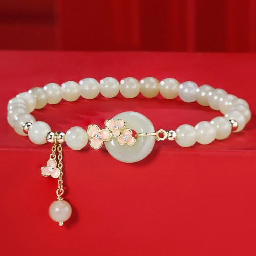 Hetian Jade Peach Blossom Zircon Luck Bracelet Pendant Hetian Jade Peach Blossom Zircon Luck Bracelet Pendant