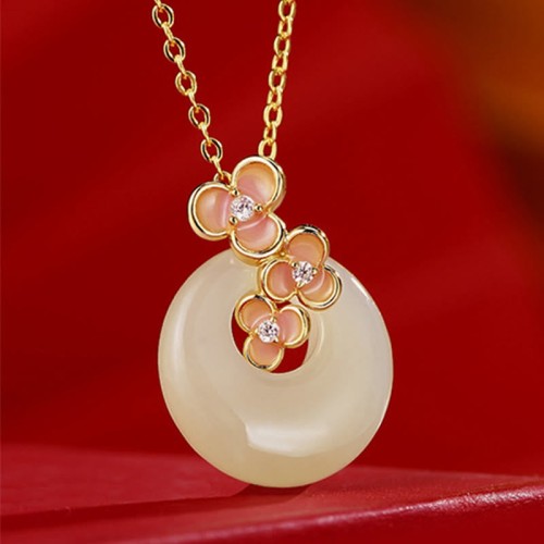 Hetian Jade Peach Blossom Zircon Luck Bracelet Pendant Hetian Jade Peach Blossom Zircon Luck Bracelet Pendant