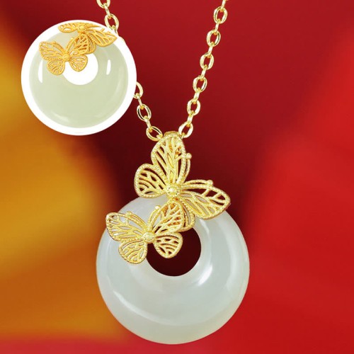 925 Silver Hetian Jade Butterfly Prosperity Necklace 925 Silver Hetian Jade Butterfly Prosperity Necklace