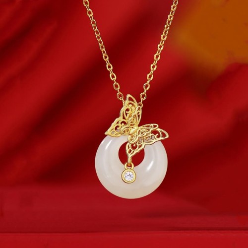 925 Silver Hetian Jade Butterfly Prosperity Necklace 925 Silver Hetian Jade Butterfly Prosperity Necklace