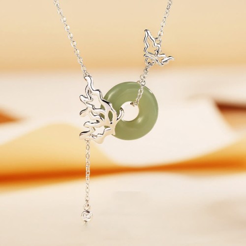 925 Silver Hetian Jade Butterfly Abundance Necklace 925 Silver Hetian Jade Butterfly Abundance Necklace