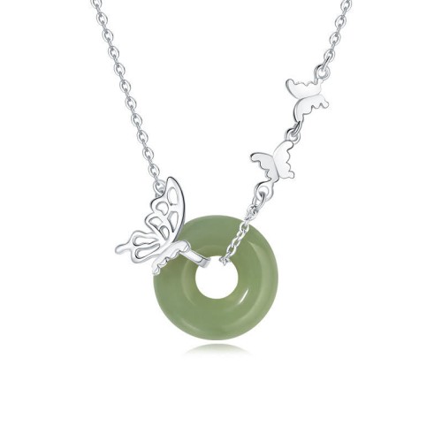 925 Silver Hetian Jade Peace Butterfly Luck Necklace 925 Silver Hetian Jade Peace Butterfly Luck Necklace