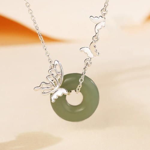 925 Silver Hetian Jade Peace Butterfly Luck Necklace 925 Silver Hetian Jade Peace Butterfly Luck Necklace