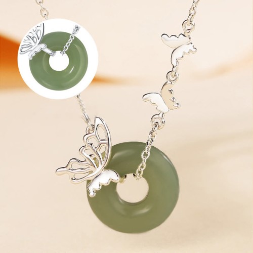 925 Silver Hetian Jade Peace Butterfly Luck Necklace 925 Silver Hetian Jade Peace Butterfly Luck Necklace