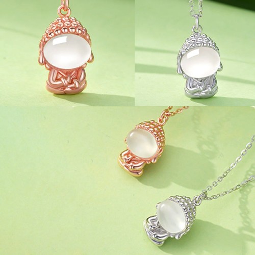 Sterling Silver Chalcedony Buddha Positive Necklace Pendant Sterling Silver Chalcedony Buddha Positive Necklace Pendant
