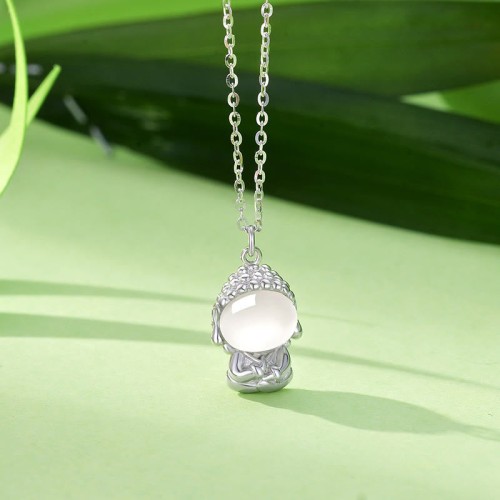 Sterling Silver Chalcedony Buddha Positive Necklace Pendant Sterling Silver Chalcedony Buddha Positive Necklace Pendant