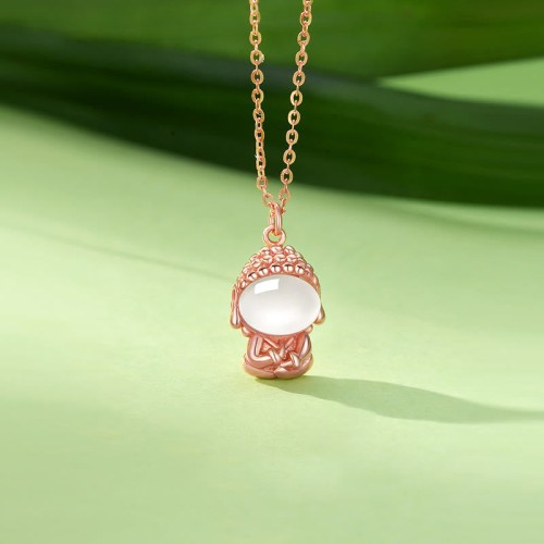 Sterling Silver Chalcedony Buddha Positive Necklace Pendant Sterling Silver Chalcedony Buddha Positive Necklace Pendant