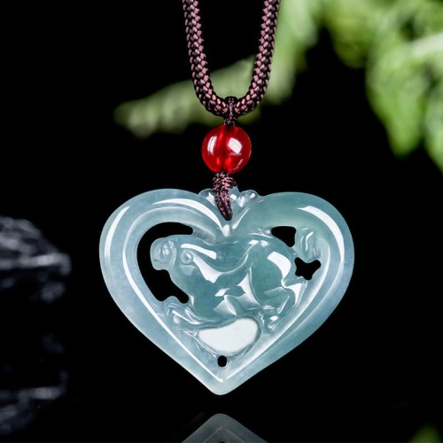 Natural Jade Heart Rabbit Luck Necklace