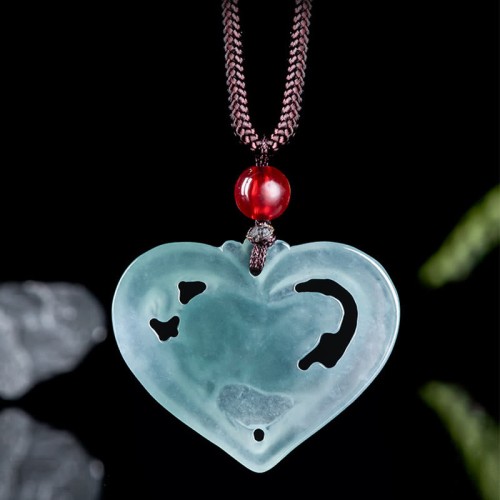 Natural Jade Heart Rabbit Luck Necklace