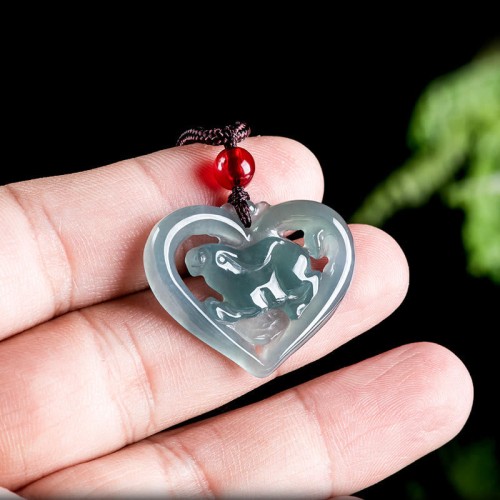 Natural Jade Heart Rabbit Luck Necklace