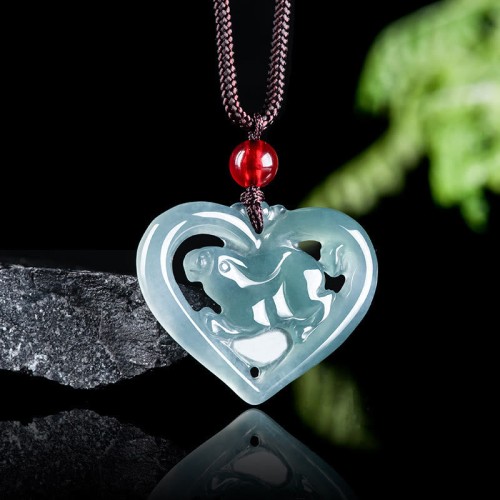 Natural Jade Heart Rabbit Luck Necklace