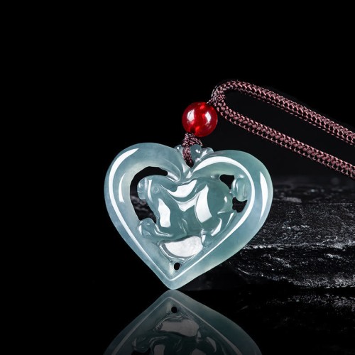 Natural Jade Heart Rabbit Luck Necklace