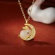 925 Silver Hetian White Jade Rabbit Crescent Moon Luck Pendant 925 Silver Hetian White Jade Rabbit Crescent Moon Luck Pendant