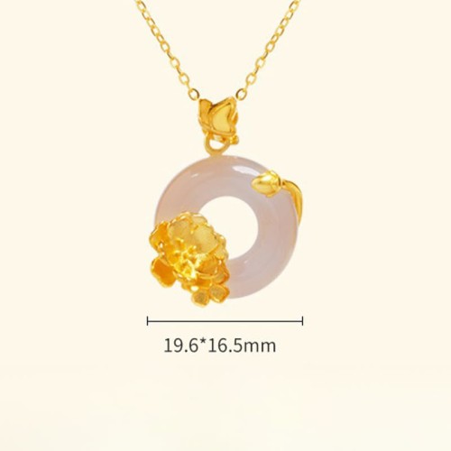 Sterling Silver White Chalcedony Peach Blossom Butterfly Necklace Pendant