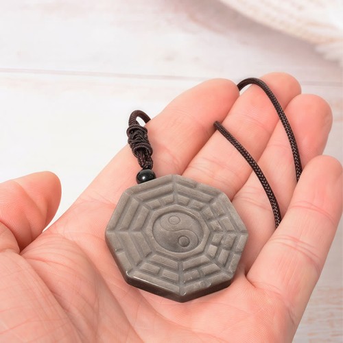 Silver Sheen Obsidian Bagua Yin Yang Protection Pendant Silver Sheen Obsidian Bagua Yin Yang Protection Pendant