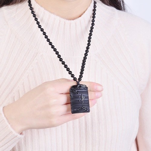 Black Obsidian Bamboo Fulfillment Necklace Pendant Black Obsidian Bamboo Fulfillment Necklace Pendant