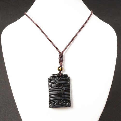 Black Obsidian Bamboo Fulfillment Necklace Pendant Black Obsidian Bamboo Fulfillment Necklace Pendant