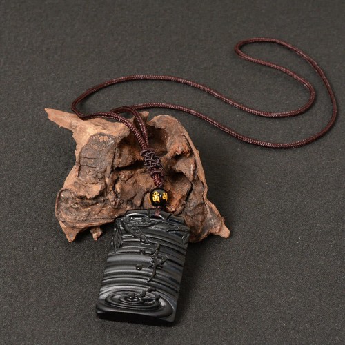 Black Obsidian Bamboo Fulfillment Necklace Pendant Black Obsidian Bamboo Fulfillment Necklace Pendant