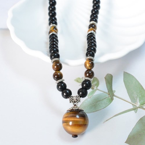 Black Obsidian Tiger Eye Strength Necklace Pendant Black Obsidian Tiger Eye Strength Necklace Pendant