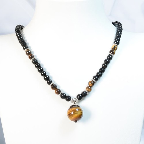 Black Obsidian Tiger Eye Strength Necklace Pendant Black Obsidian Tiger Eye Strength Necklace Pendant