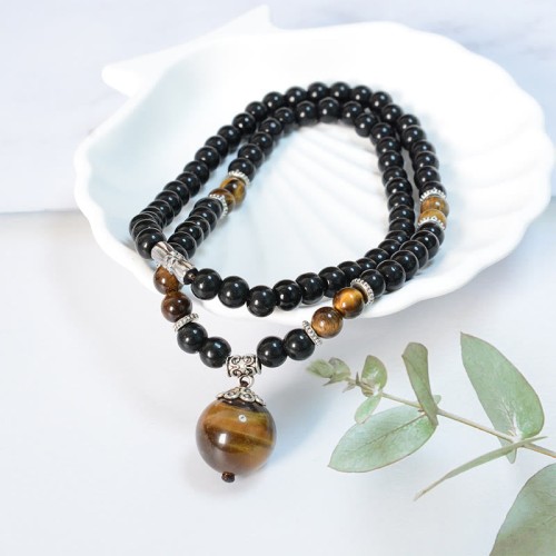 Black Obsidian Tiger Eye Strength Necklace Pendant Black Obsidian Tiger Eye Strength Necklace Pendant