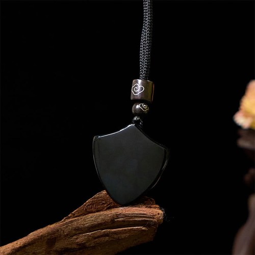 Black Obsidian Shield Yin Yang Strength Necklace Pendant Black Obsidian Shield Yin Yang Strength Necklace Pendant