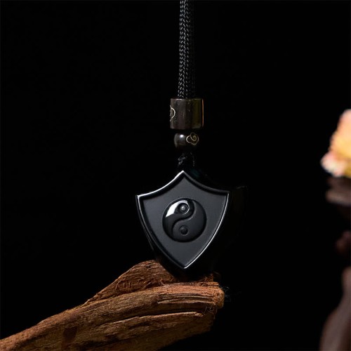 Black Obsidian Shield Yin Yang Strength Necklace Pendant Black Obsidian Shield Yin Yang Strength Necklace Pendant
