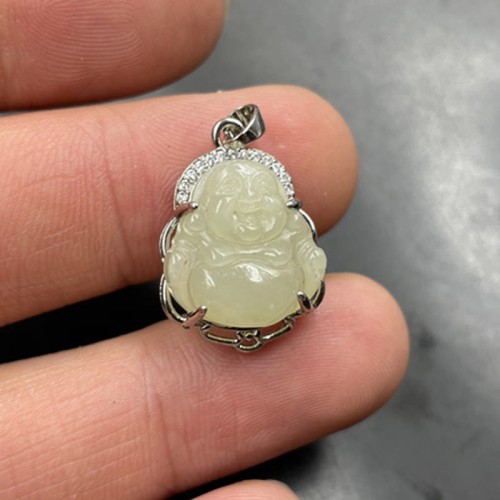 Hetian Jade Laughing Buddha Abundance Necklace Pendant