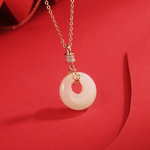 925 Silver Hetian White Jade Coin Flower Necklace 925 Silver Hetian White Jade Coin Flower Necklace