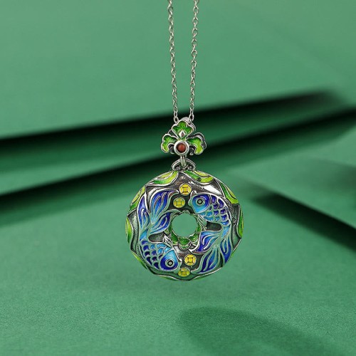 Sterling Silver Koi Fish Copper Coin Luck Necklace Pendant Sterling Silver Koi Fish Copper Coin Luck Necklace Pendant