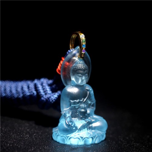 Blue Tathagata Buddha Liuli Crystal Amulet Necklace Blue Tathagata Buddha Liuli Crystal Amulet Necklace