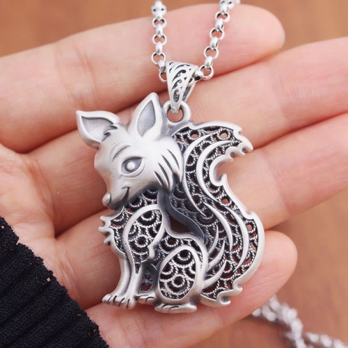 Tibetan Sterling Silver Fox Two-sided Blessing Necklace Tibetan Sterling Silver Fox Two-sided Blessing Necklace