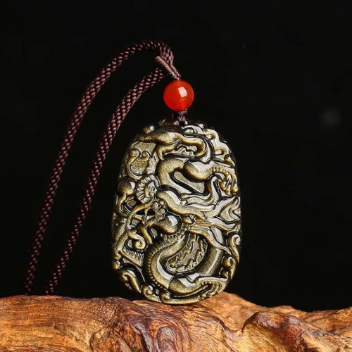 Gold Sheen Obsidian Dragon Success Necklace Gold Sheen Obsidian Dragon Success Necklace