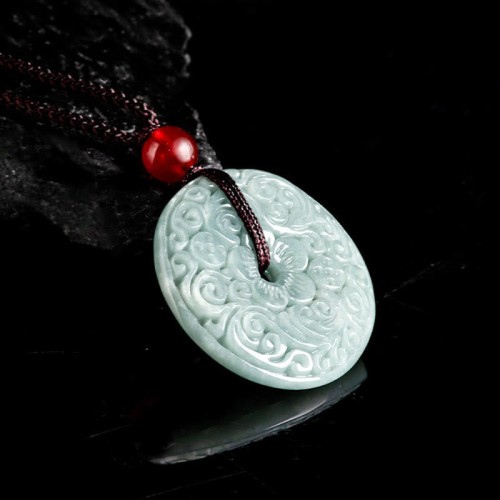 Green Jade Carved Peace Buckle Abundance Pendant Green Jade Carved Peace Buckle Abundance Pendant
