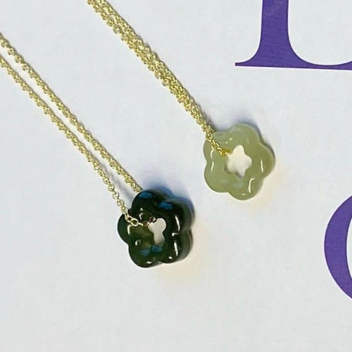Hetian Jade Cyan Jade Floral Charm Necklace Pendant