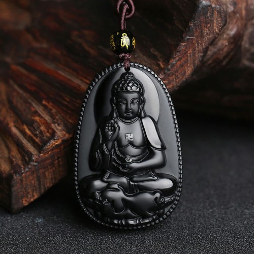 Black Obsidian Buddha Purification Necklace Black Obsidian Buddha Purification Necklace