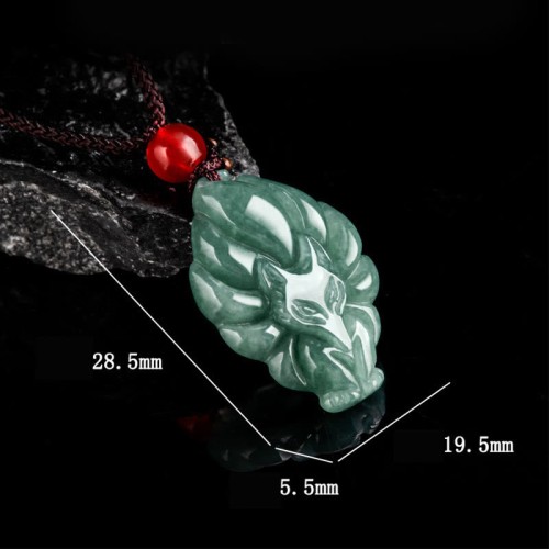 Green Jade Nine-Tailed Fox Luck Pendant
