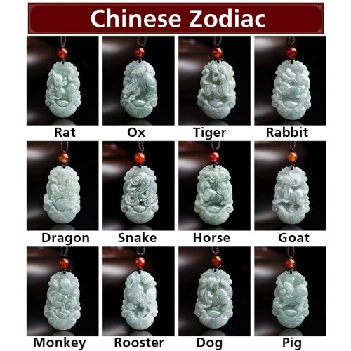Natural Jade 12 Chinese Zodiac Success Necklace Pendant