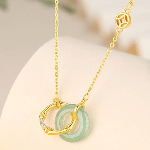 Sterling Silver Green Aventurine Bamboo Coin Necklace Sterling Silver Green Aventurine Bamboo Coin Necklace