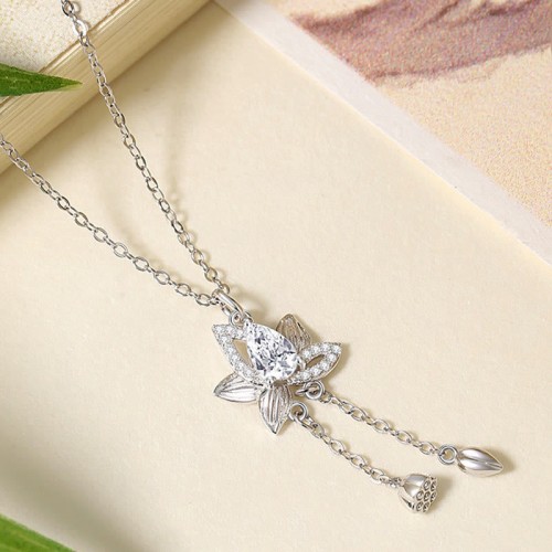 925 Silver Lotus Zircon Enlightenment Necklace 925 Silver Lotus Zircon Enlightenment Necklace