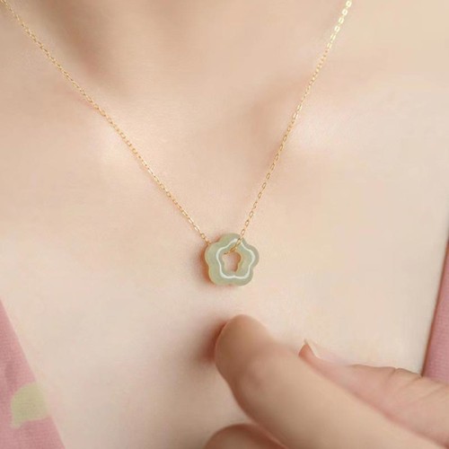 Hetian Jade Cyan Jade Floral Charm Necklace Pendant