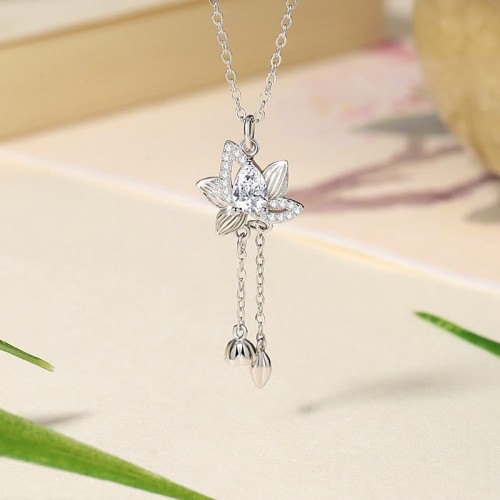 925 Silver Lotus Zircon Enlightenment Necklace 925 Silver Lotus Zircon Enlightenment Necklace